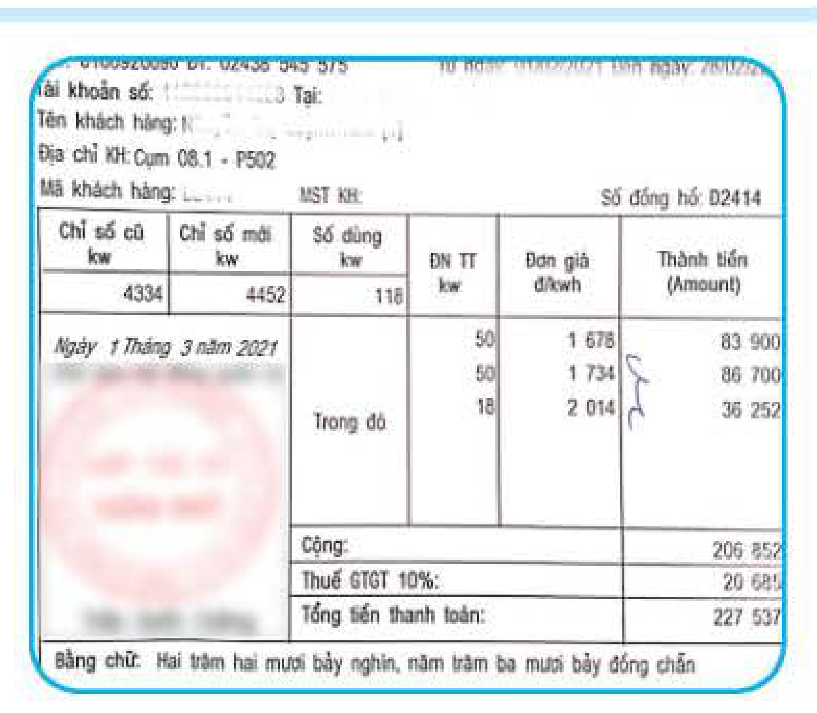 Hoá đơn tiền điện