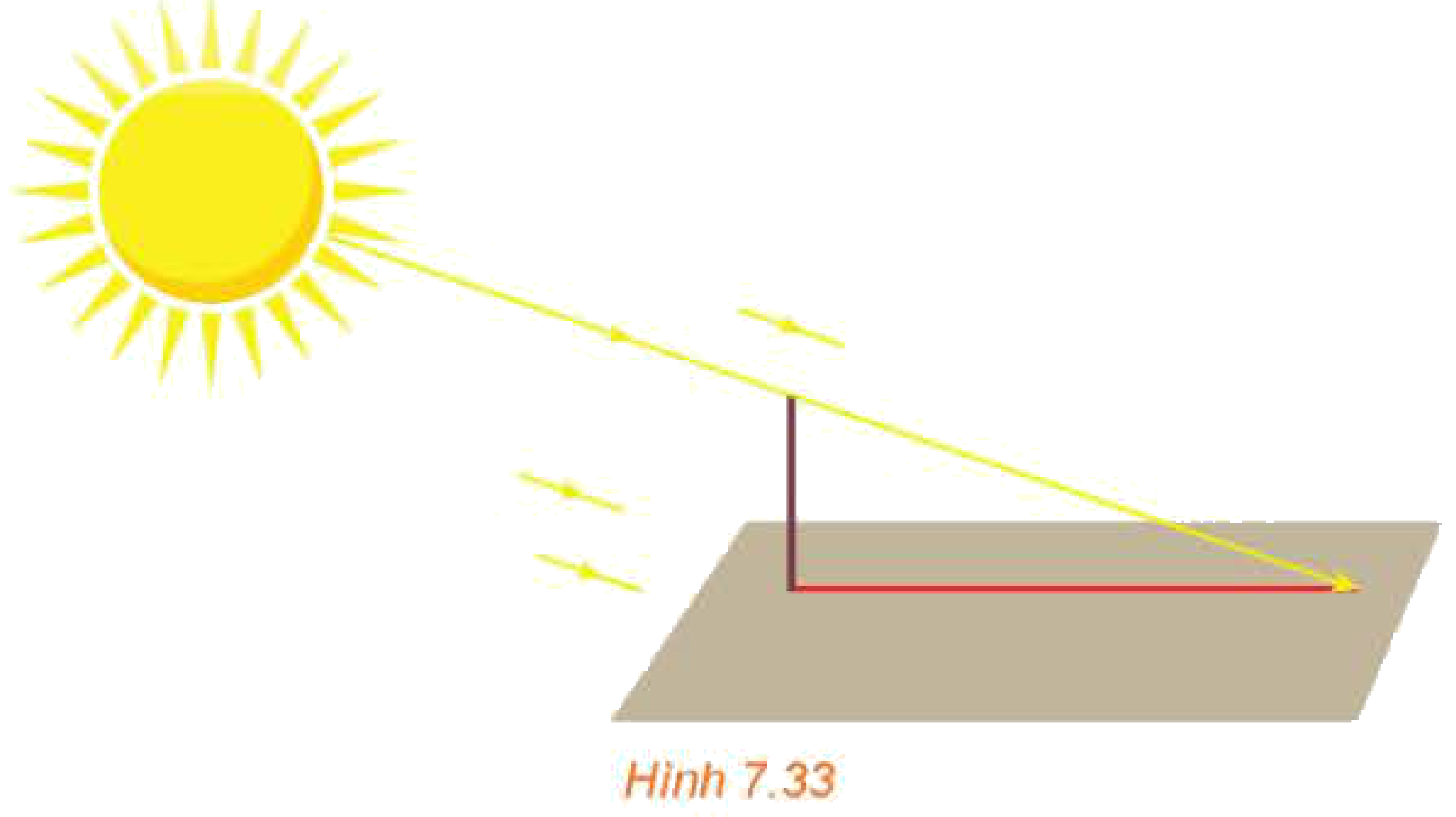 Hình 7.33: Cây cột và bóng dưới ánh sáng mặt trời